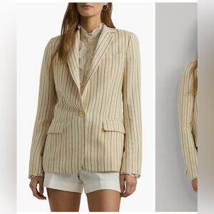 Lauren Ralph Lauren Pinstripe Linen Blend Beige Blazer Size 18